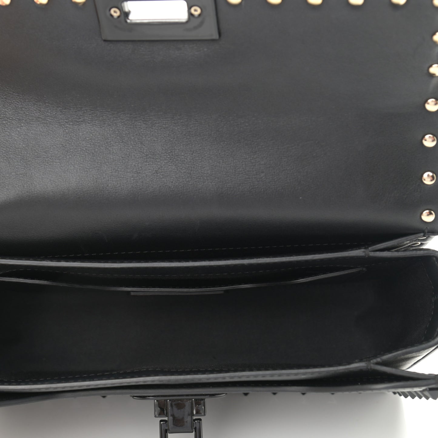 Vitello Monochrome Rockstud Flip Lock Bag Black