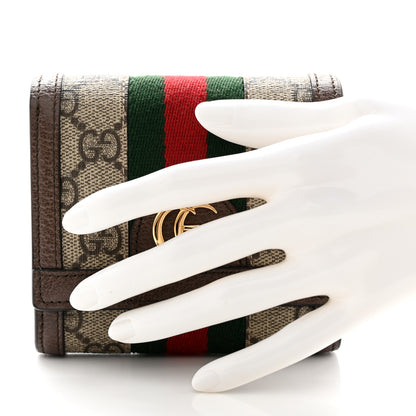 Gucci GG Supreme Monogram Textured Dollar Calfskin Web Ophidia Zip Around Card Case Wallet Beige Ebony New Acero 2 of 7