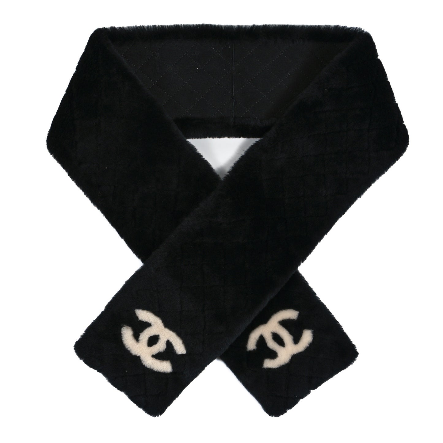 Shearling CC Scarf Black White