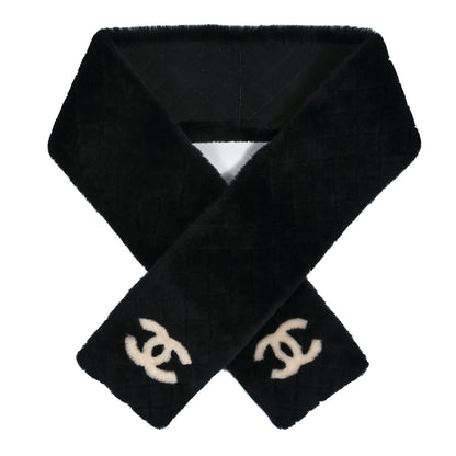 Chanel Shearling CC Scarf Black White 1 of 4