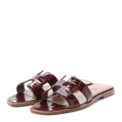 Hermes Shiny Alligator Oran Sandals 36 Bourgogne 3 of 8