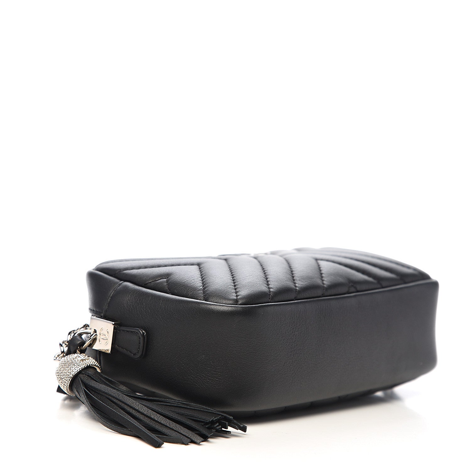 Chanel Calfskin Diagonal Chevron Quilted Tassel Camera Case Black 3 of 9