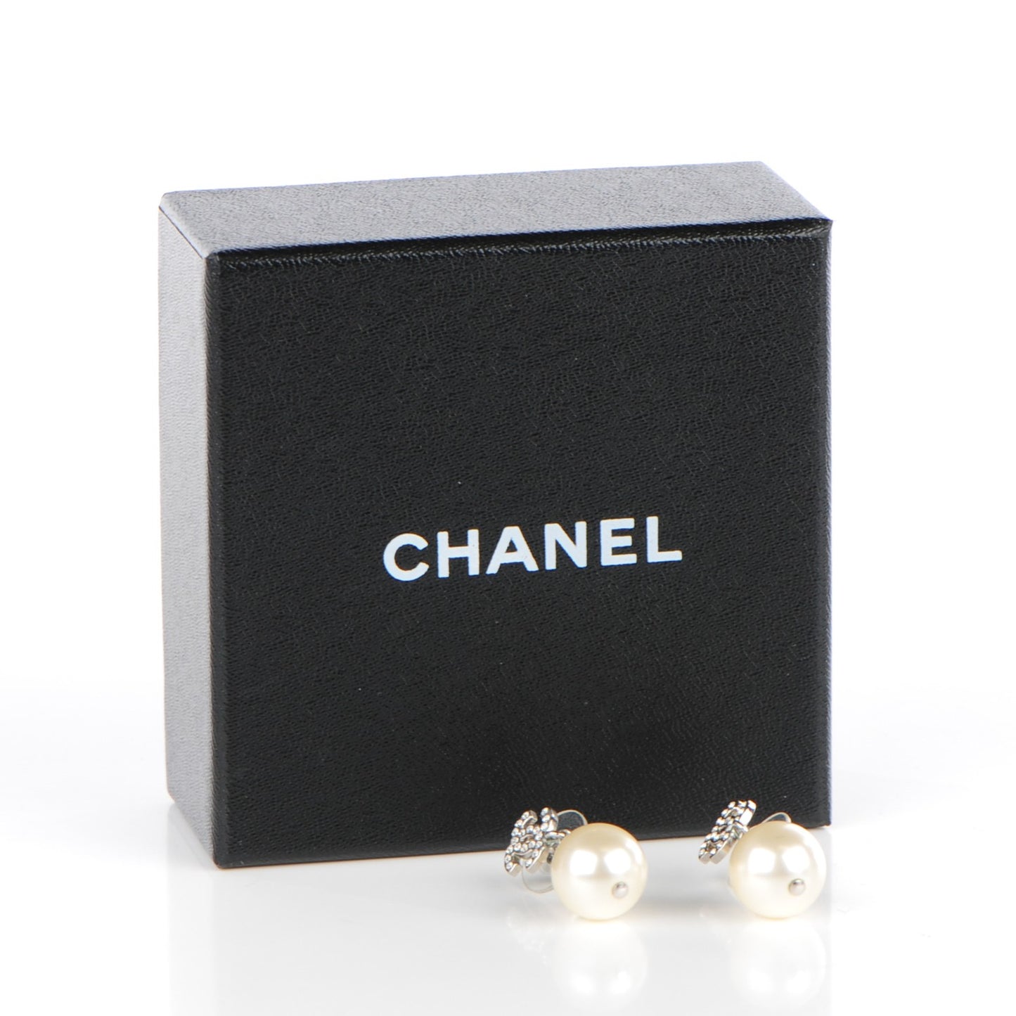 Crystal Pearl CC Drop Earrings Silver