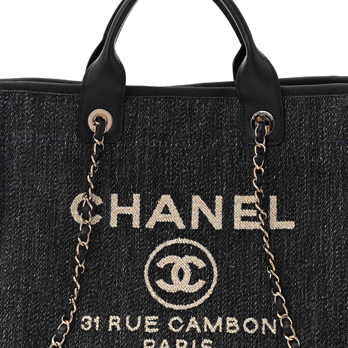 Denim Small Deauville Tote Dark Blue White