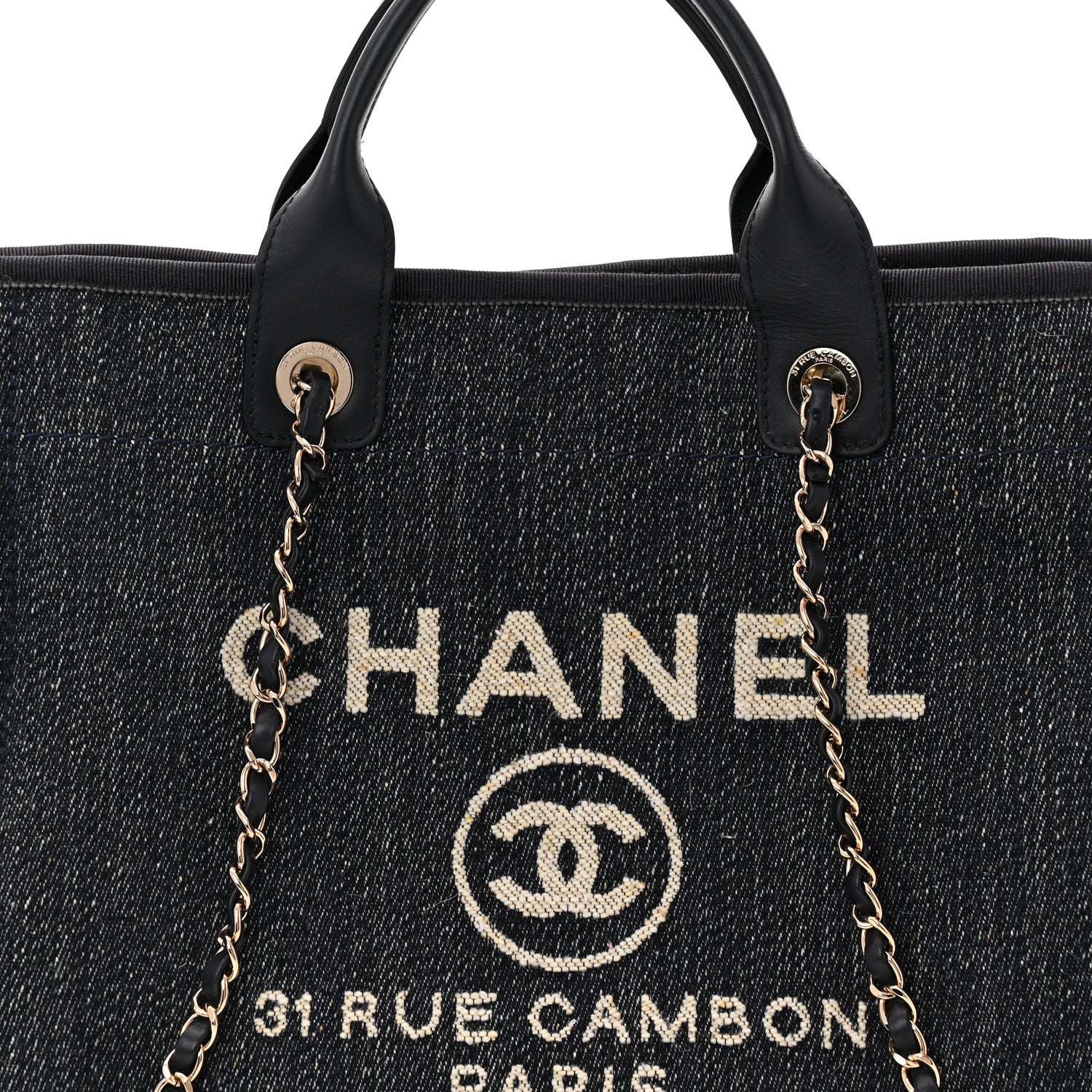 Chanel Denim Small Deauville Tote Dark Blue White 9 of 11