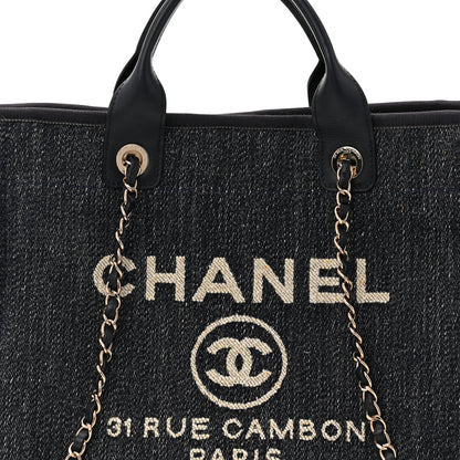 Chanel Denim Small Deauville Tote Dark Blue White 9 of 11