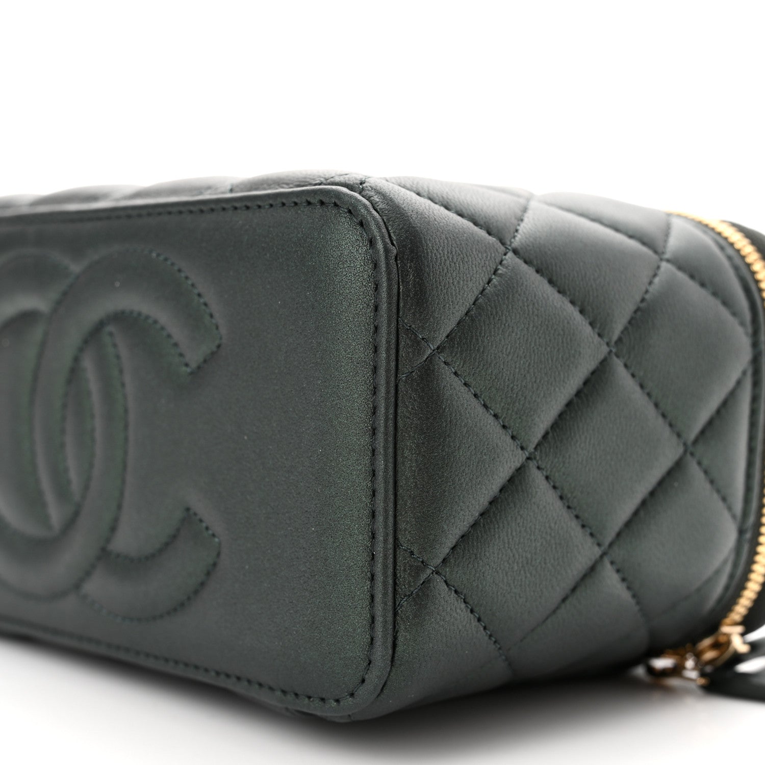 Chanel Iridescent Lambskin Quilted Small Top Handle Vanity Case With Chain Dark Green 10 of 11