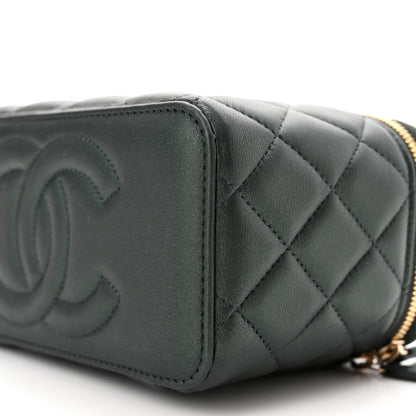 Chanel Iridescent Lambskin Quilted Small Top Handle Vanity Case With Chain Dark Green 10 of 11