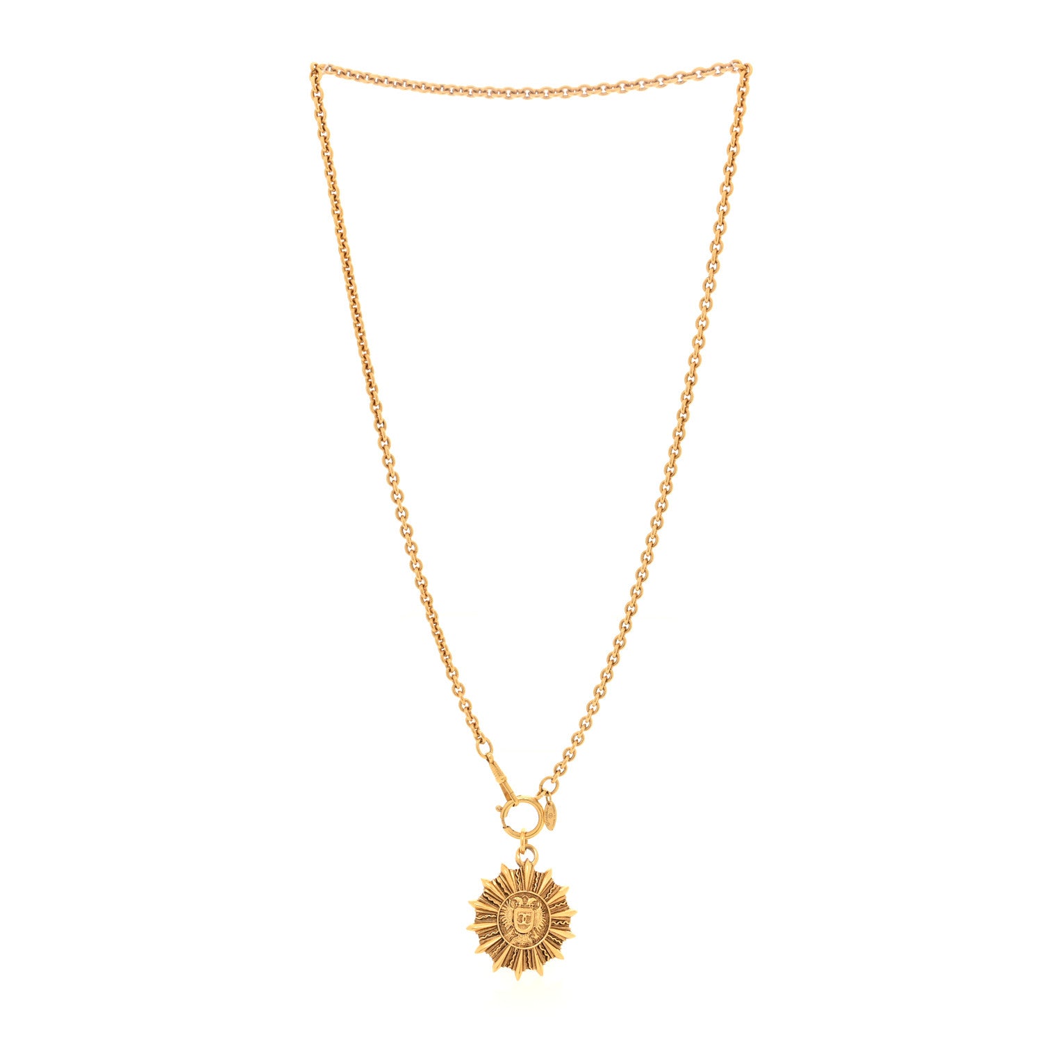 Chanel Metal CC Sunburst Pendant Necklace Gold 3 of 5