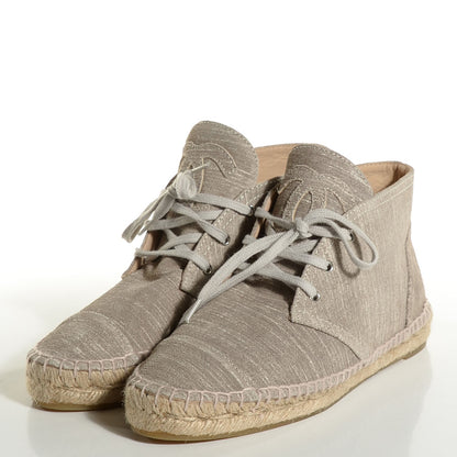 Chanel Striated Suede Espadrilles Sneakers 37 Light Grey 2 of 11