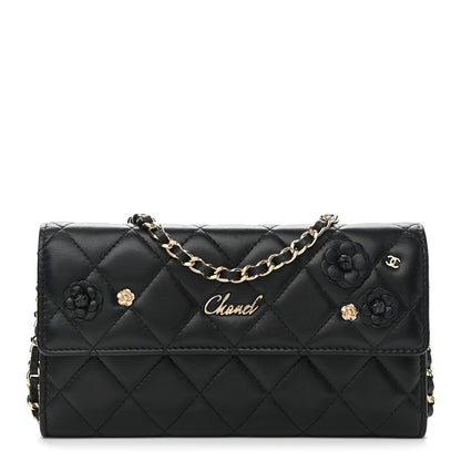 Chanel Lambskin Camellia Wallet on Chain WOC Black 1 of 12
