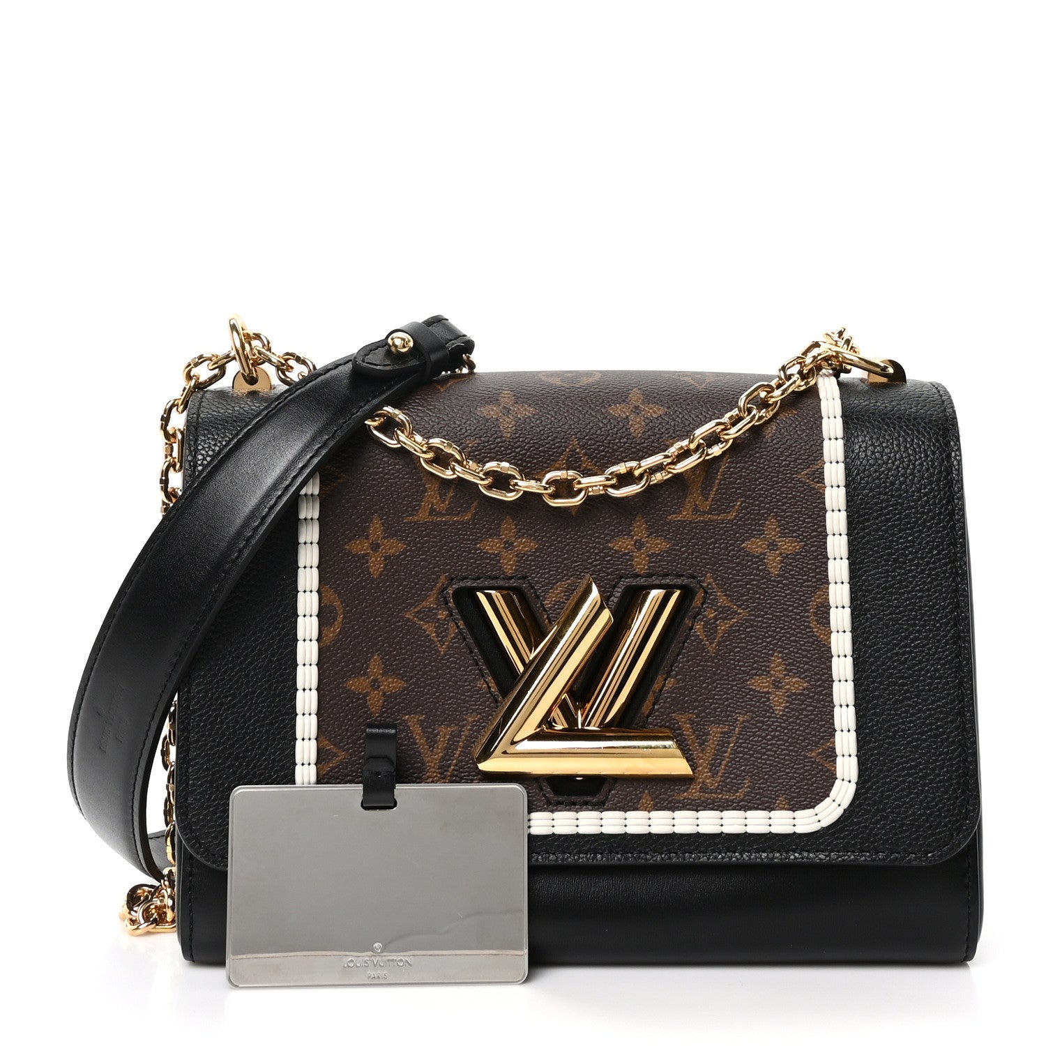 Louis Vuitton Calfskin Monogram Braided Twist Shoulder Bag MM Black 3 of 10