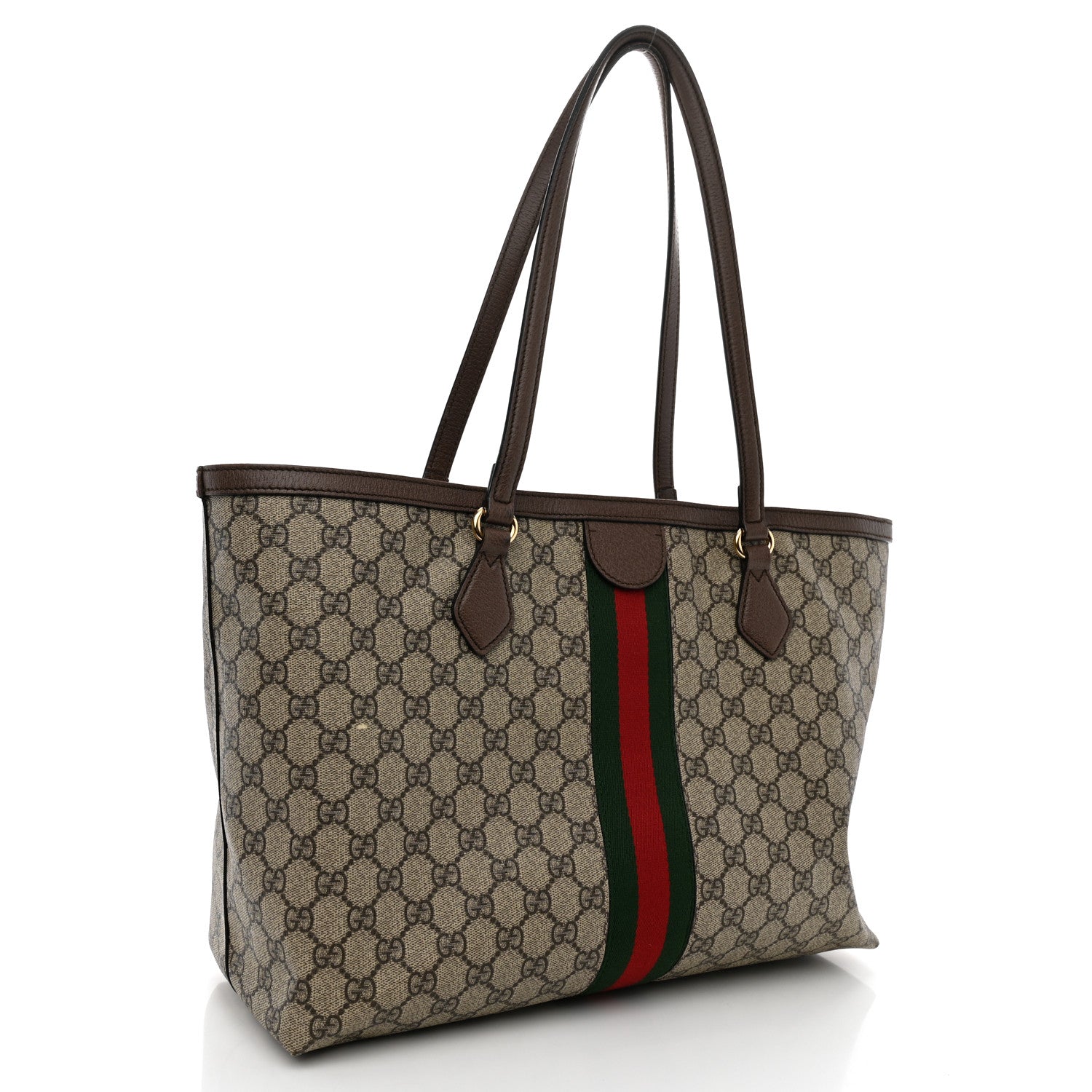 Gucci GG Supreme Monogram Textured Calfskin Web Medium Ophidia Shopping Tote Beige Ebony New Acero 3 of 14