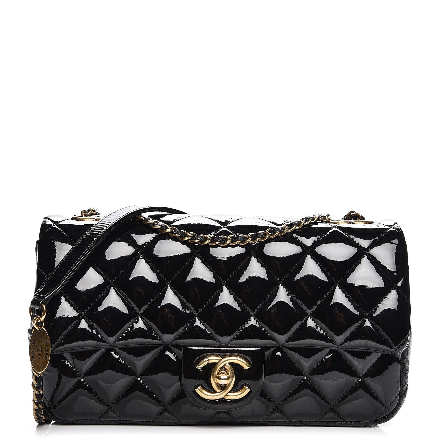 Chanel Patent Goatskin Quilted Medium CC Eyelet Flap Black 1 of 9