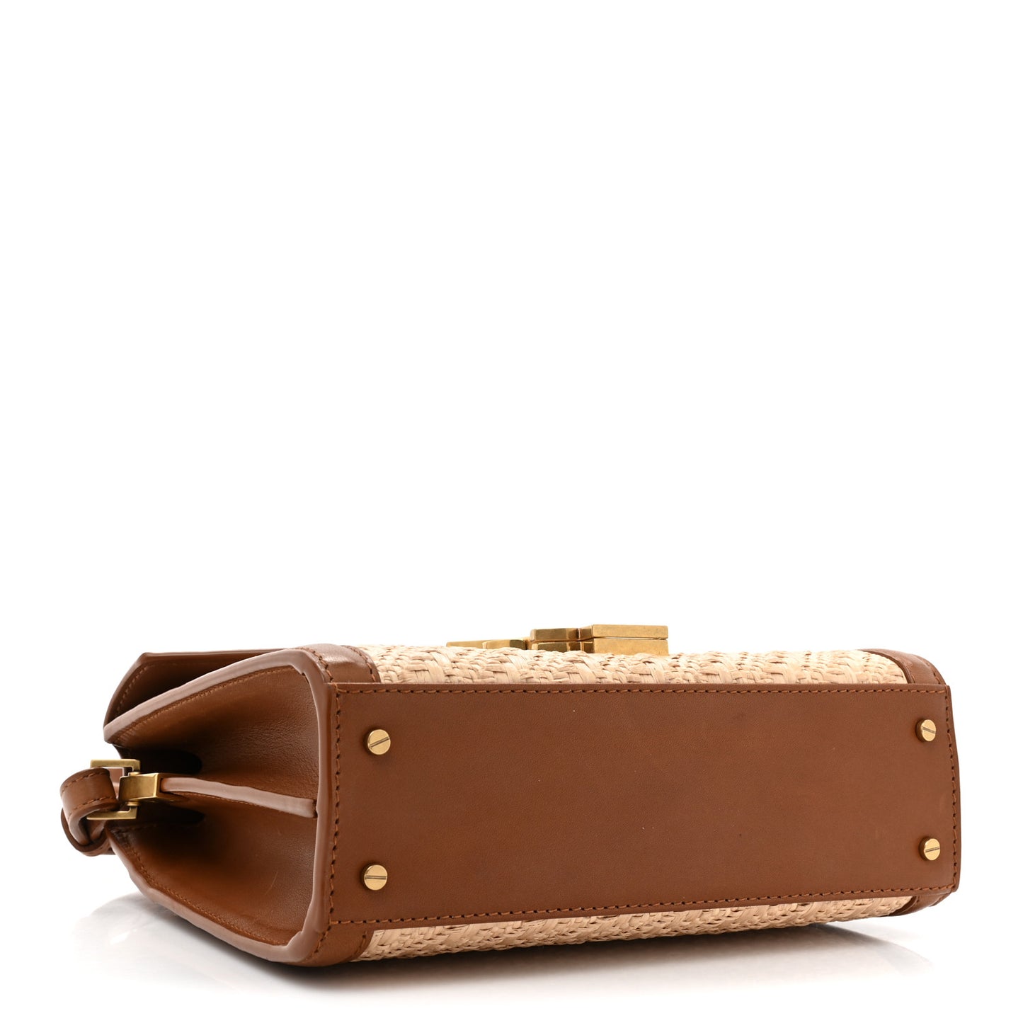Raffia Calfskin Mini Classic Monogram Cassandra Top Handle Naturel Brick