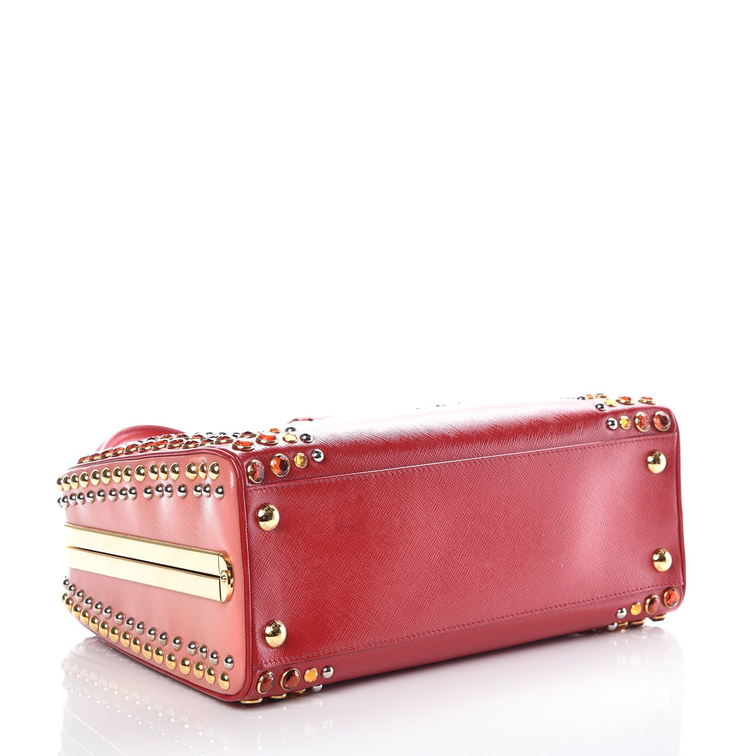 Prada Saffiano Vernice Crystal Pyramid Bag Rosso 4 of 13