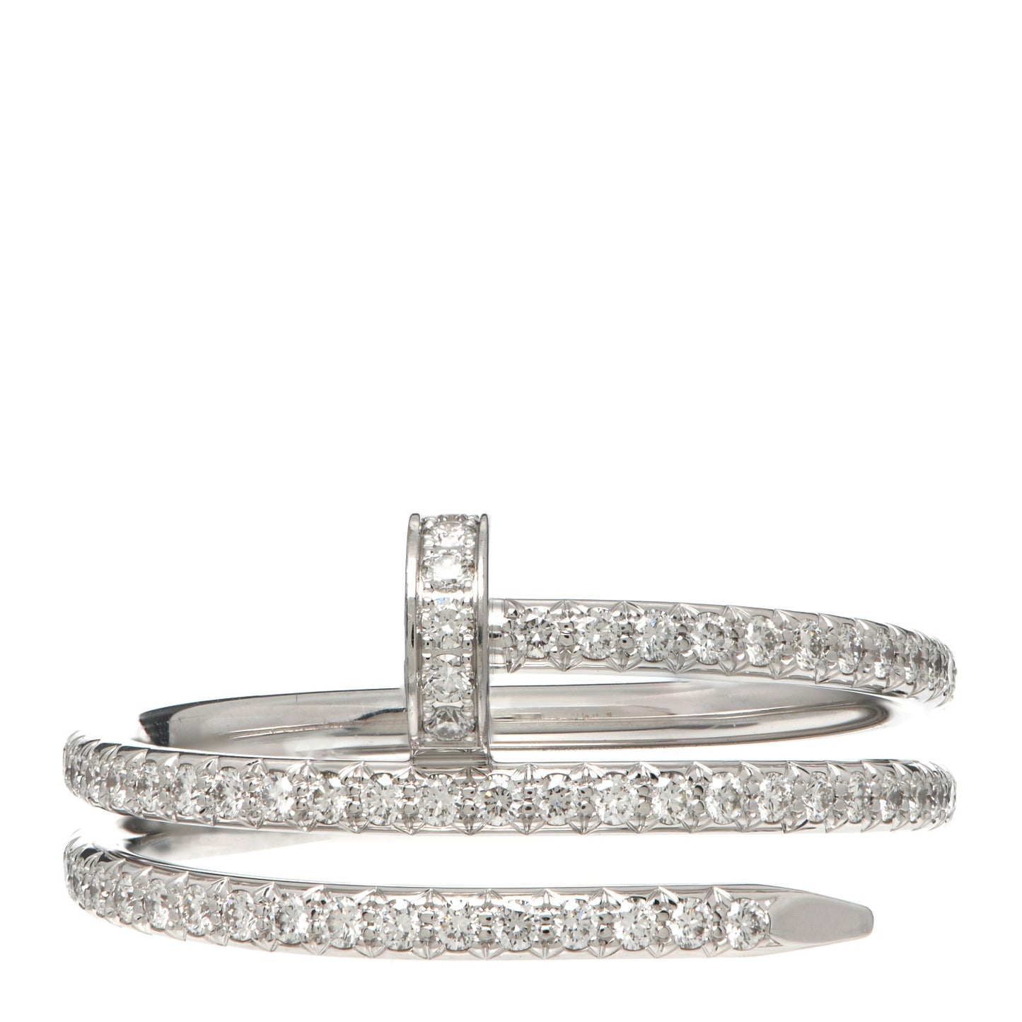 18K White Gold Diamond Double Juste Un Clou Paved Ring 58 8.25