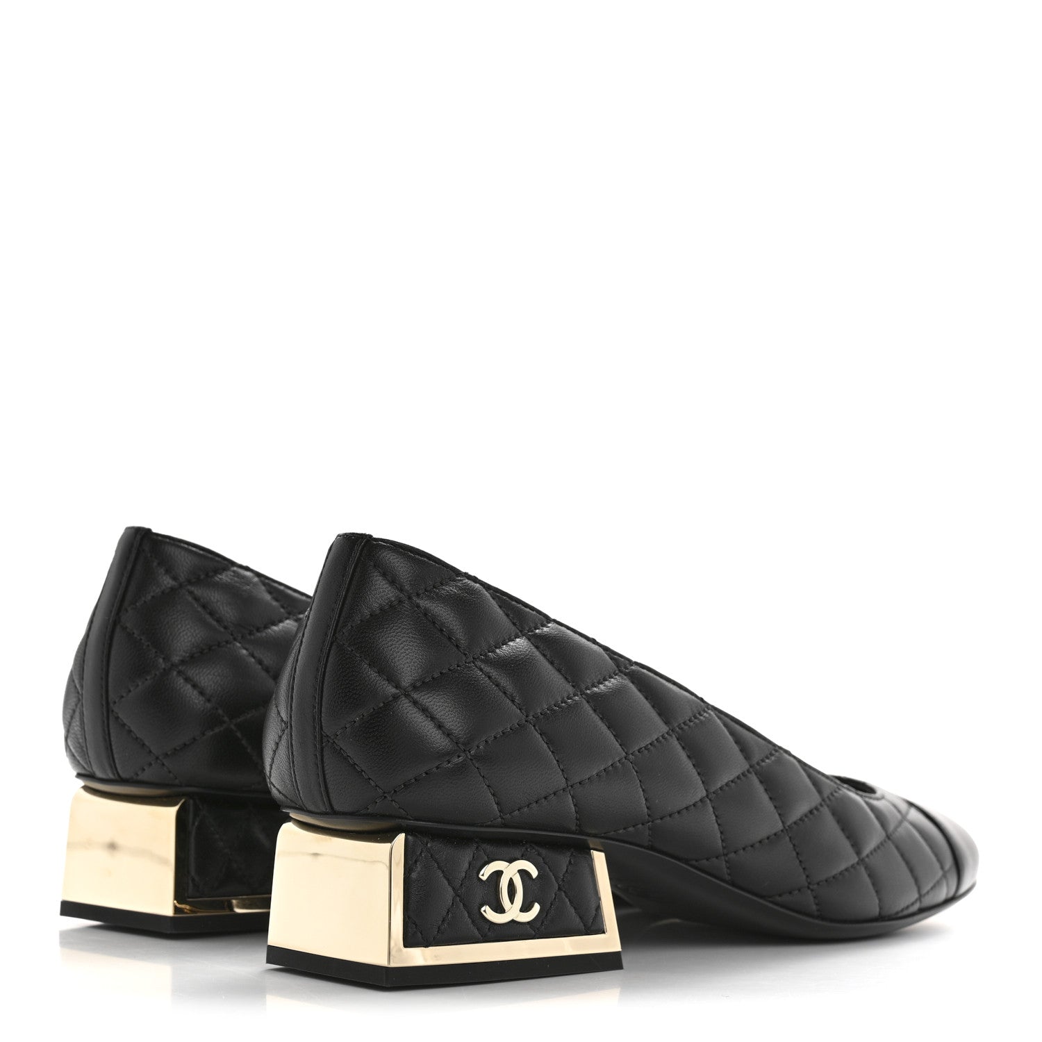 Chanel Lambskin Quilted CC Cap Toe Low Heel Pumps 38 Black 5 of 10