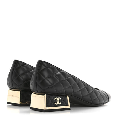 Chanel Lambskin Quilted CC Cap Toe Low Heel Pumps 38 Black 5 of 10