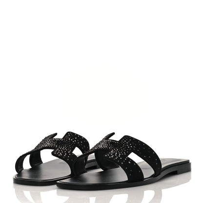 Hermes Goatskin Crystal Oran Sandals 40 Black 3 of 9