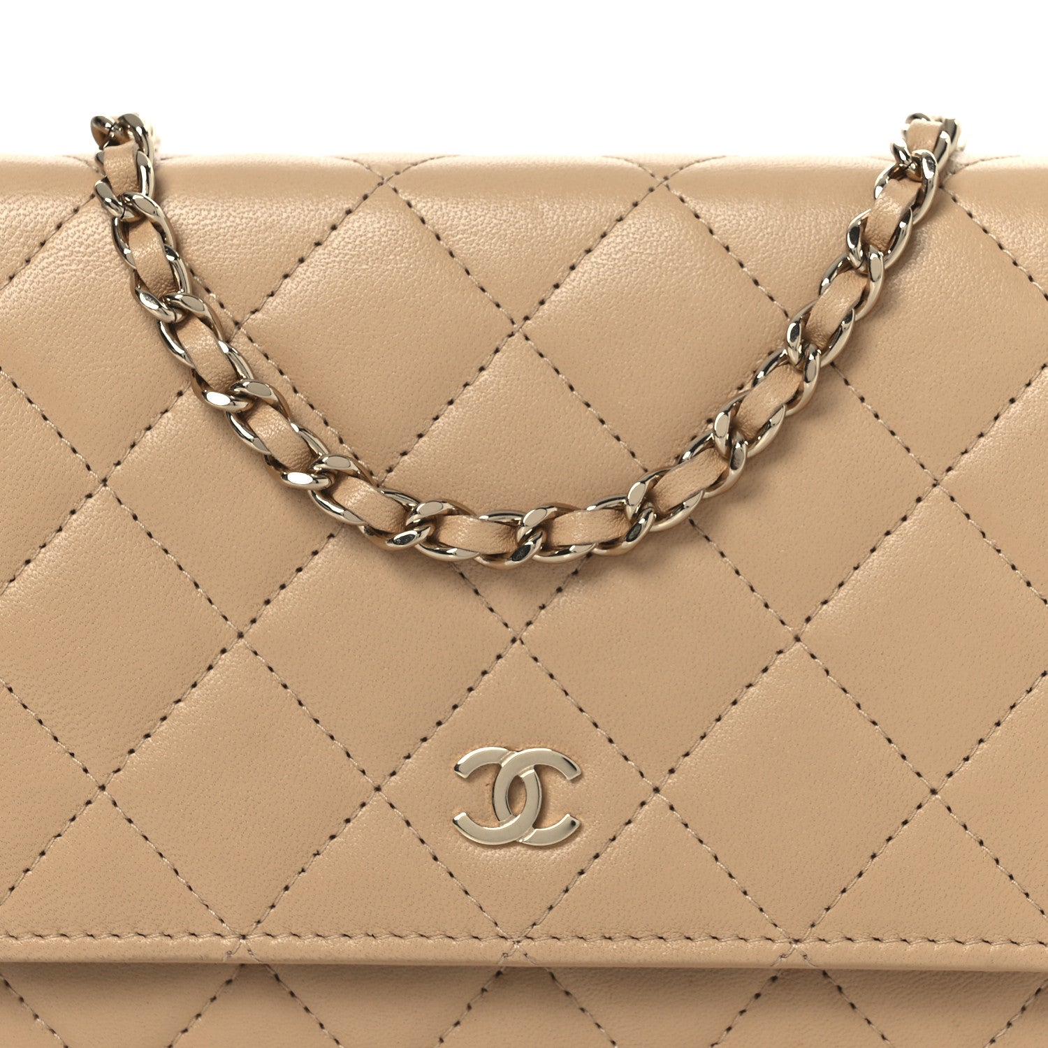 Chanel Lambskin Quilted Wallet On Chain WOC Beige 9 of 17