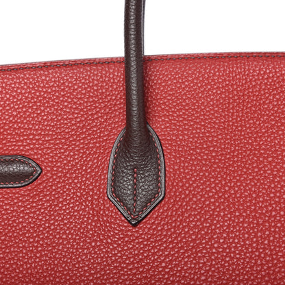 Hermes Togo Bi Color Horseshoe Birkin 35 Rouge Garance Chocolate 10 of 33