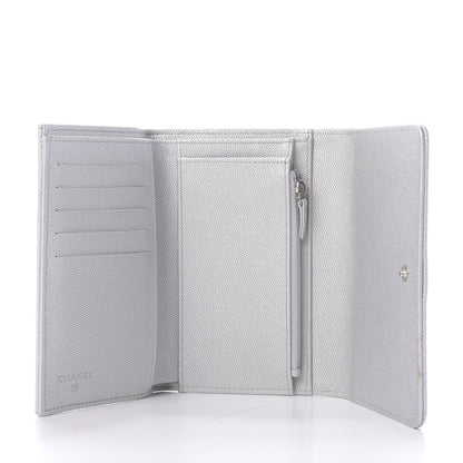 Chanel Metallic Caviar Chevron Quilted Mademoiselle Vintage Flap Wallet Silver 5 of 14