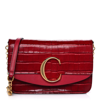 Chloe Calfskin Crocodile Embossed C Clutch With Chain Red 1 of 12