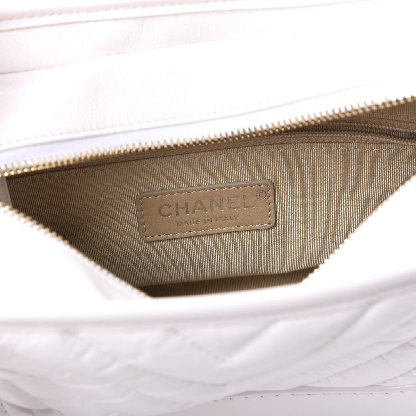 Aged Calfskin Chevron Quilted Small Gabrielle Hobo White