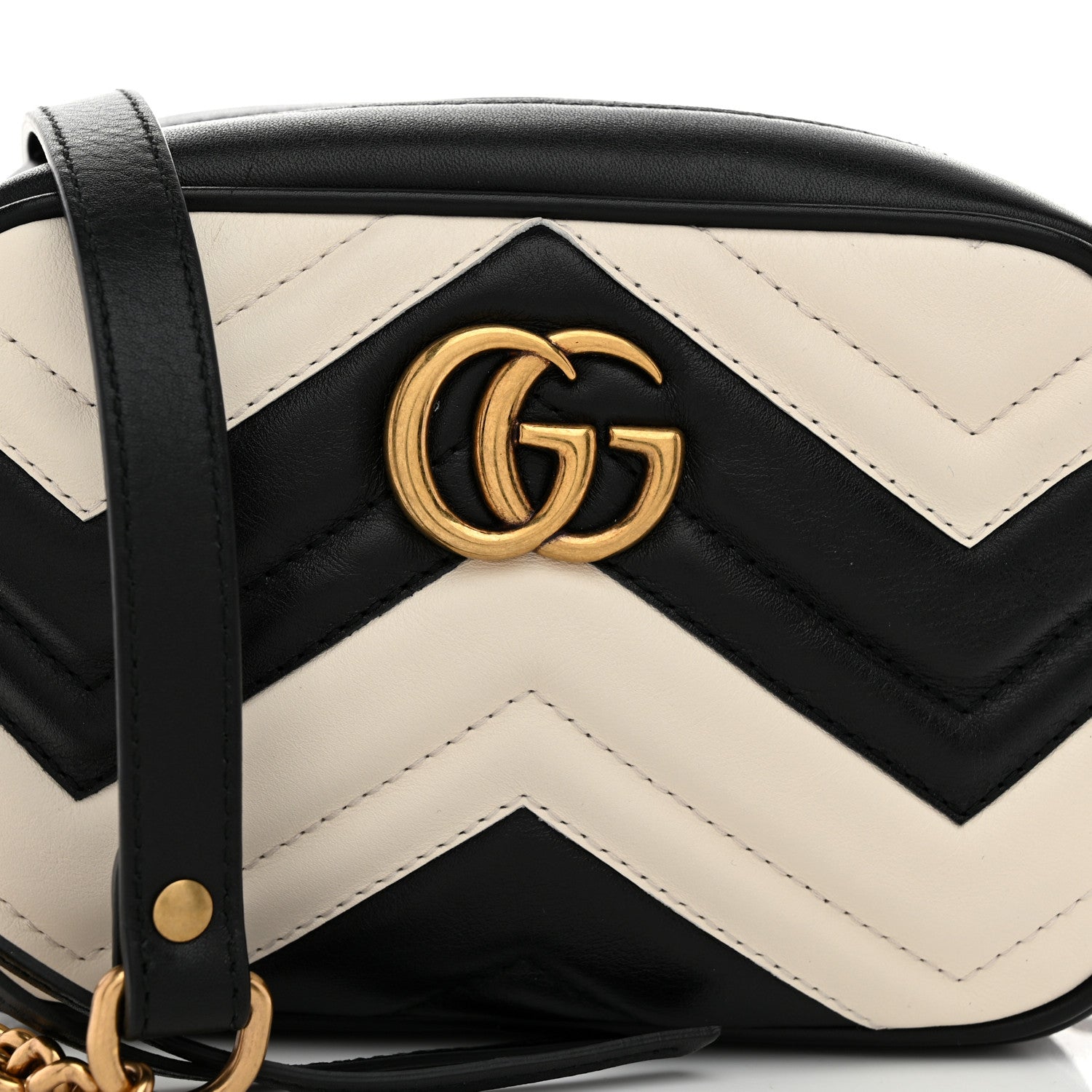 Gucci Calfskin Matelasse Mini GG Marmont Chain Shoulder Bag Black White 9 of 11