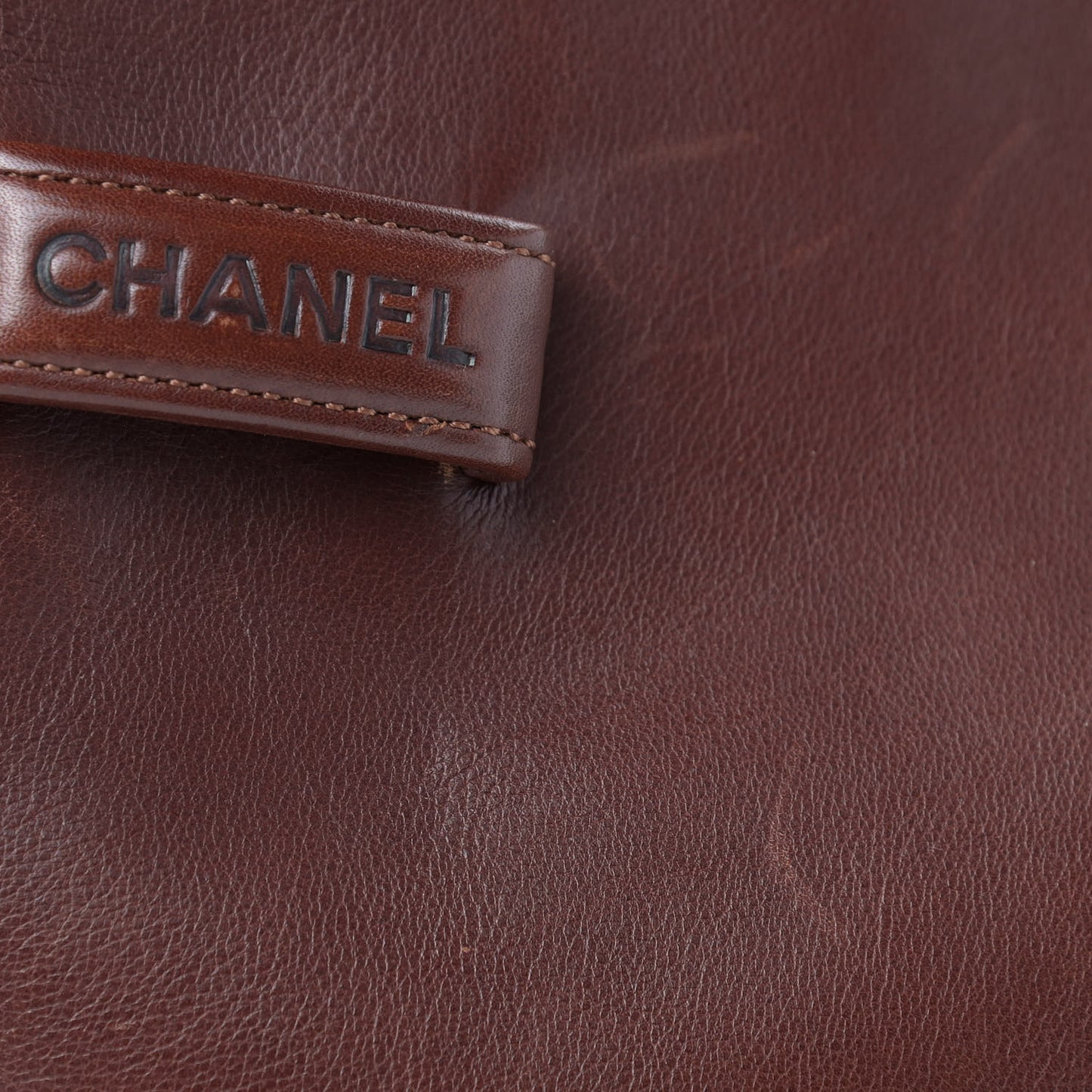 Calfskin Logo Shoulder Bag Brown