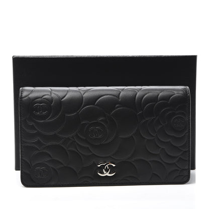 Chanel Lambskin Camellia Embossed Yen Wallet Black 9 of 9