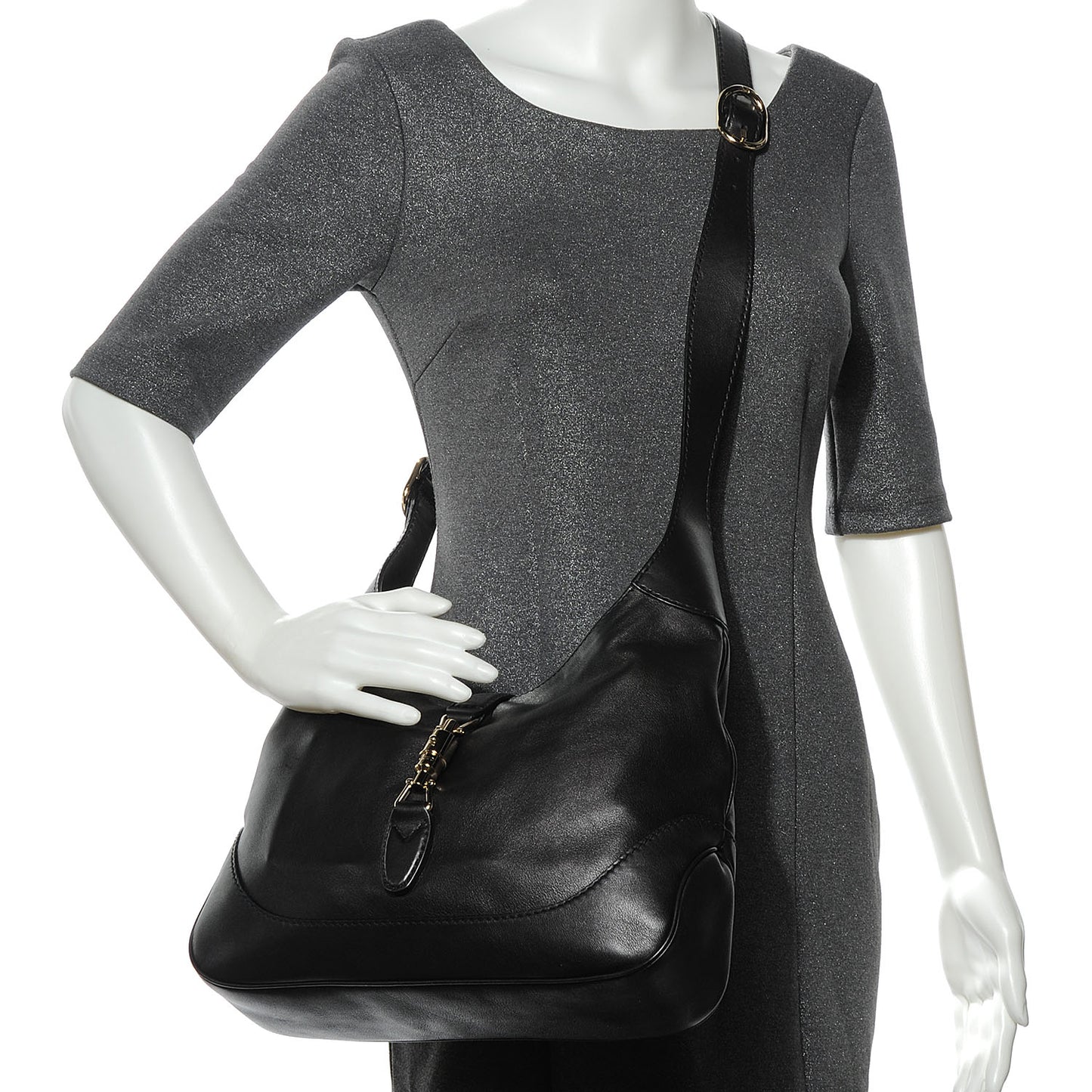 Leather Jackie Medium Shoulder Bag Black