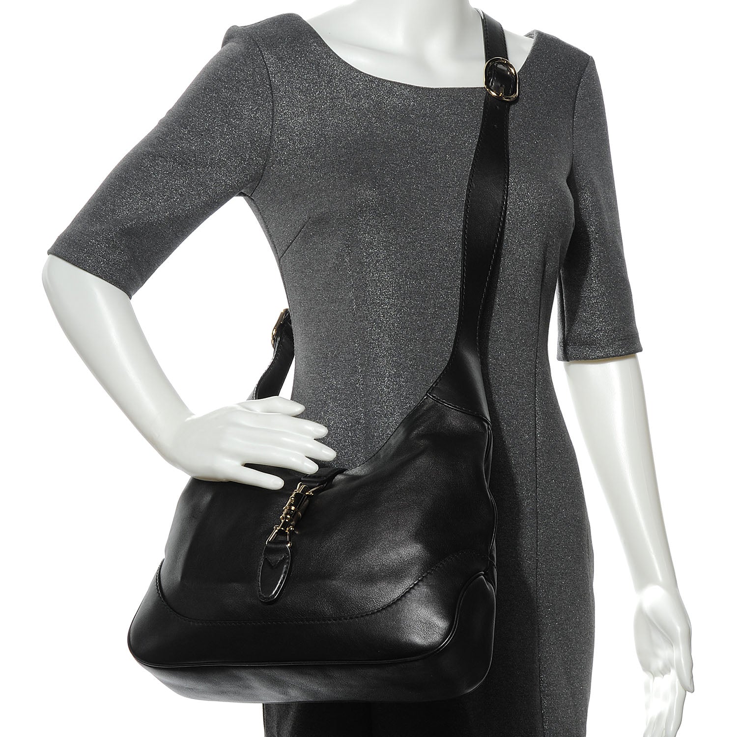 Gucci Leather Jackie Medium Shoulder Bag Black 2 of 7