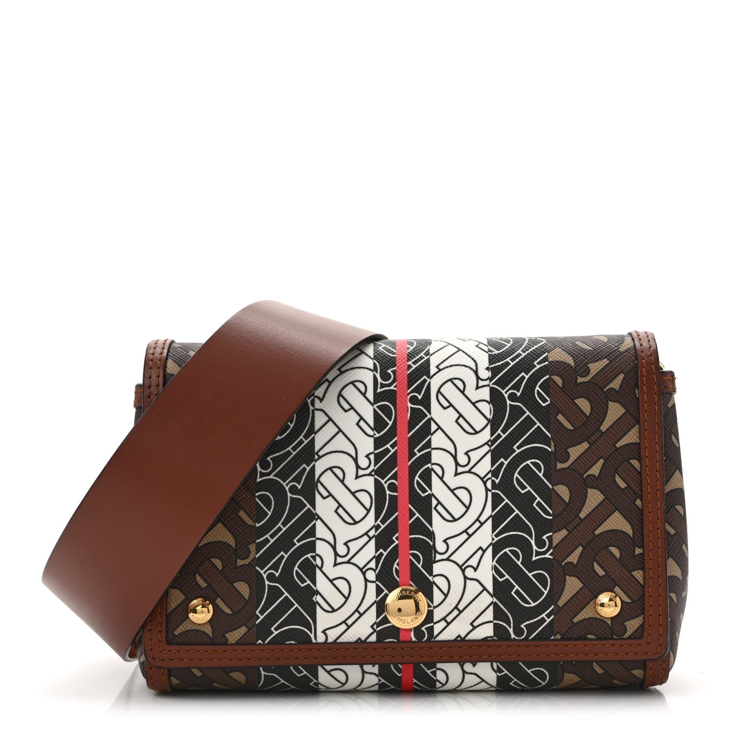 Burberry E-Canvas Monogram Stripe Hackberry Crossbody Bag Bridle Brown 1 of 12
