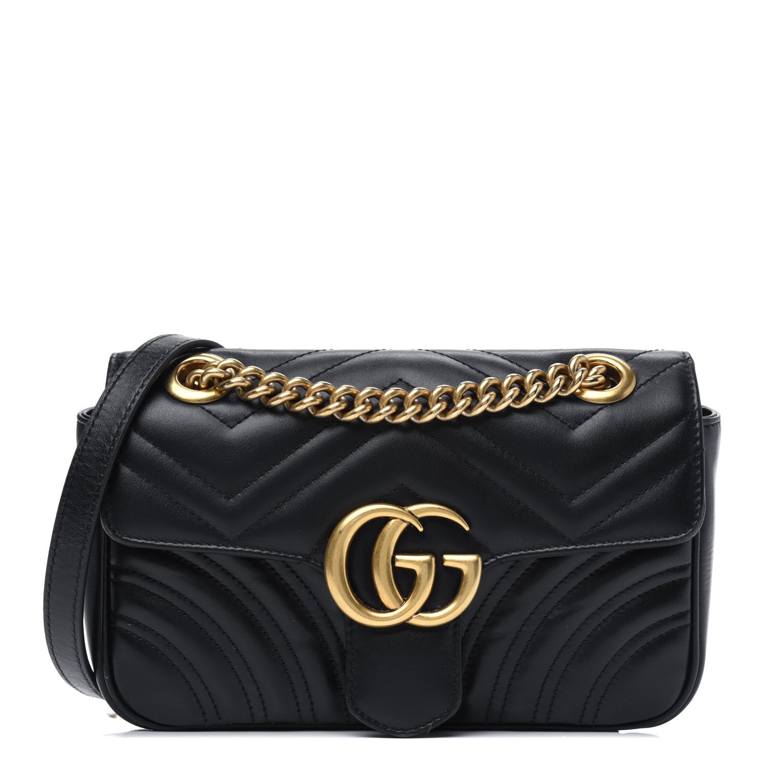 Gucci Calfskin Matelasse Mini GG Marmont Shoulder Bag Black 1 of 21