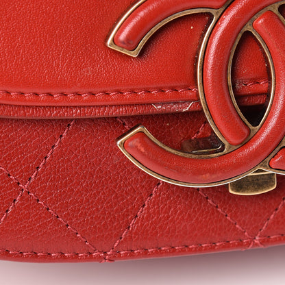 Chanel Shiny Calfskin Goatskin Quilted Small Coco Curve Messenger Flap Red 13 of 15
