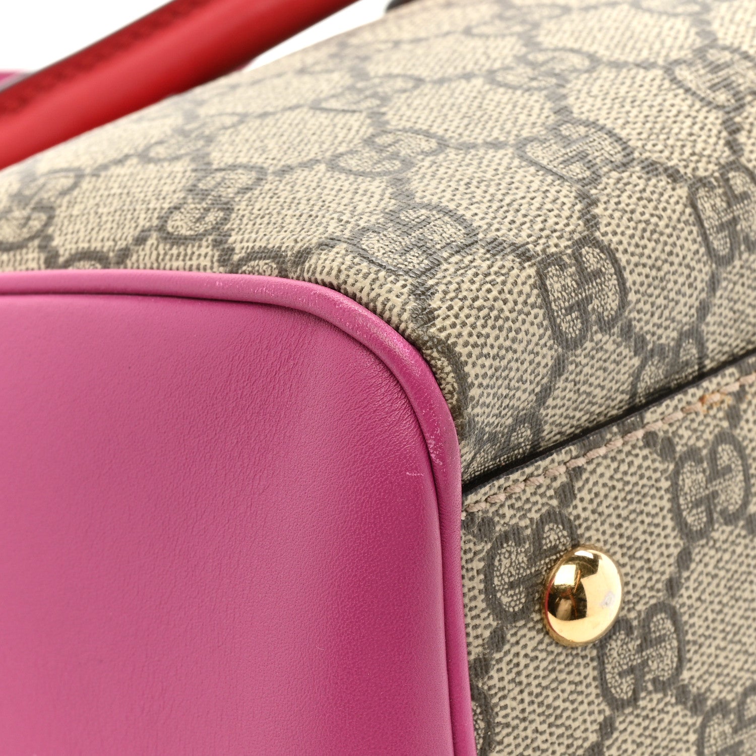 Gucci GG Supreme Monogram Moon Calfskin Small Boston Beige Ebony Hibiscus Red New Rosette 12 of 14