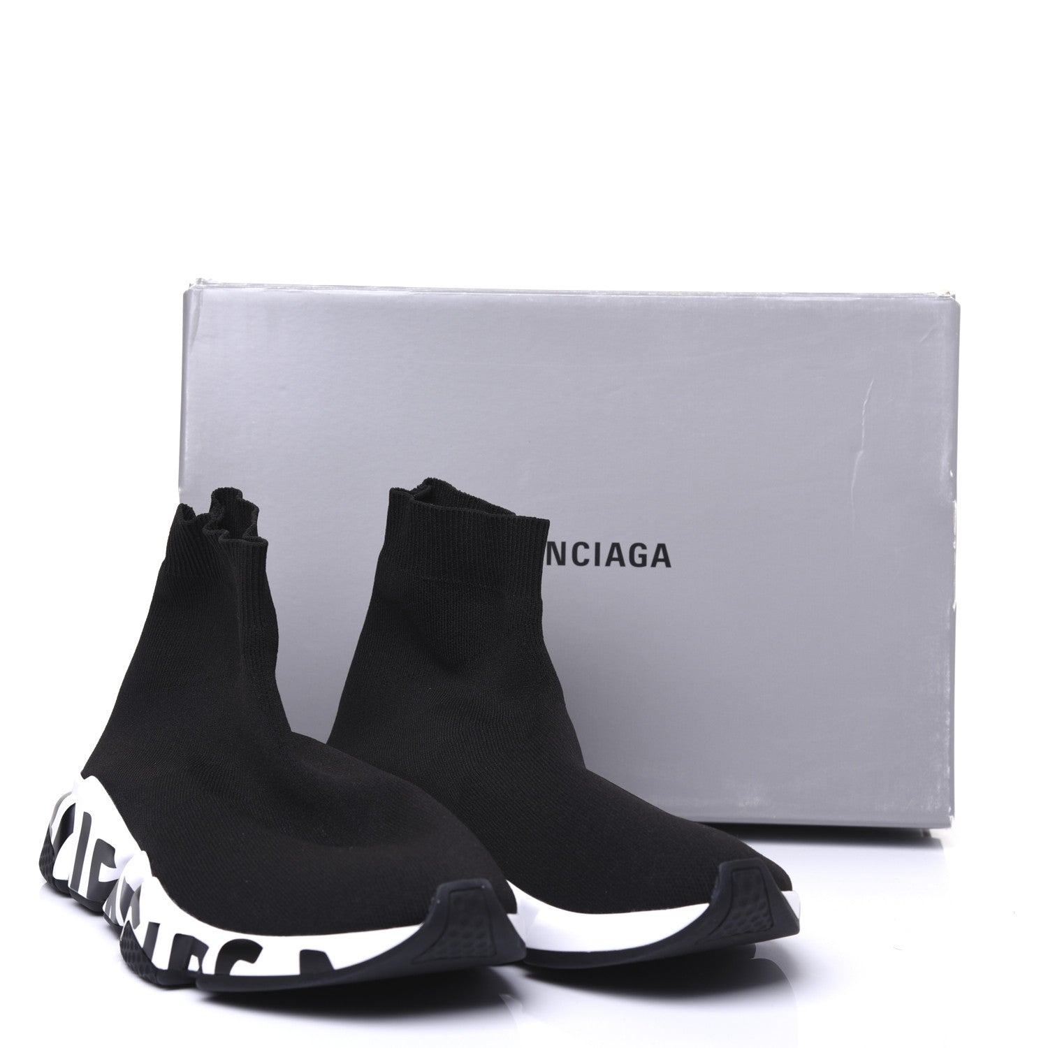 Balenciaga Neoprene Knit Womens Speed Graffiti Sneakers 41 Black White 8 of 8