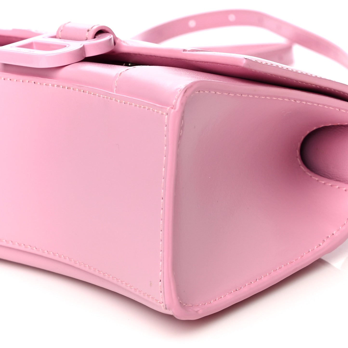 Shiny Box Calfskin Tonal B Hourglass Top Handle Bag XS Candy Pink