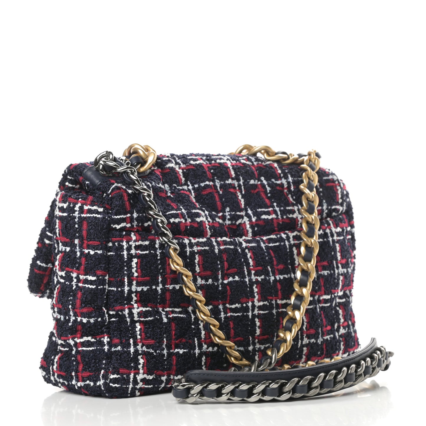 Tweed Quilted Medium Chanel 19 Flap Navy Blue White Red
