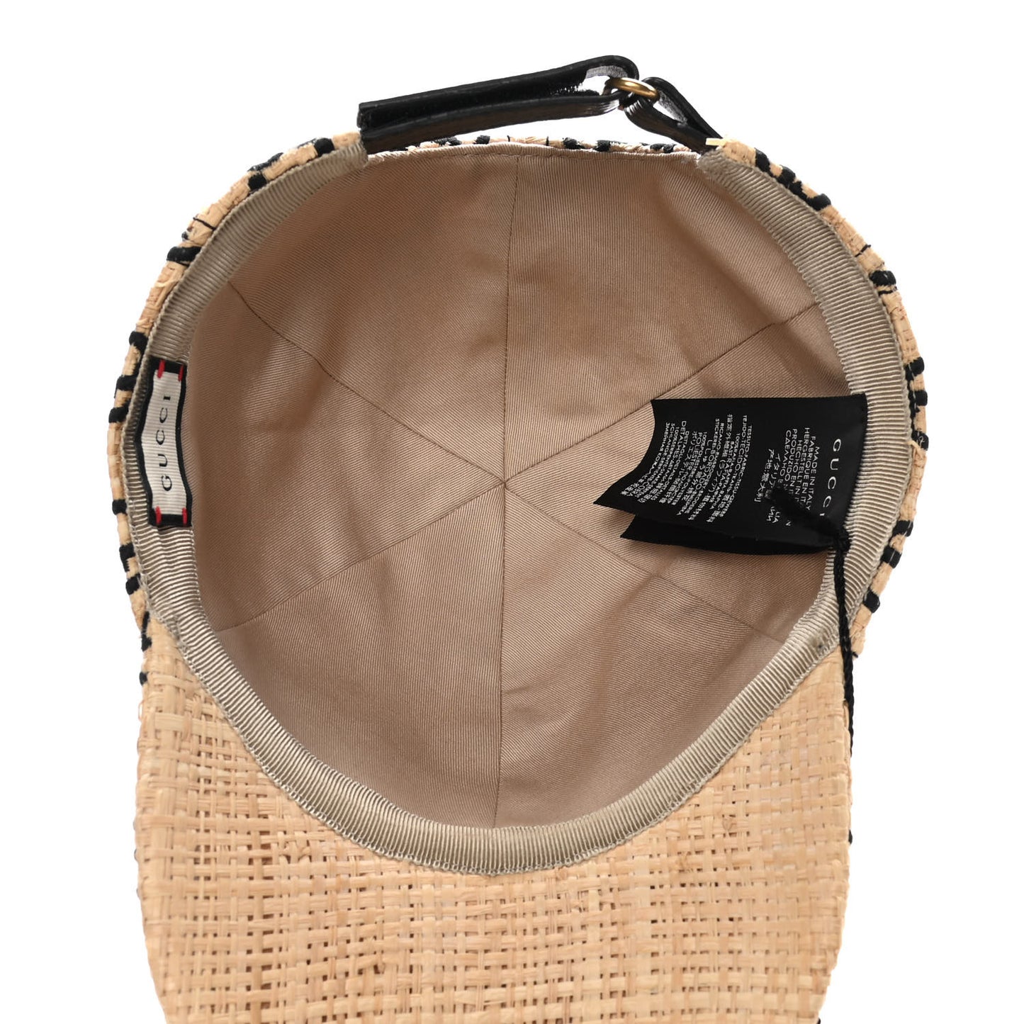 Raffia GG Monogram Elaphe Embroidered Aisha Baseball Hat M Ivory Black