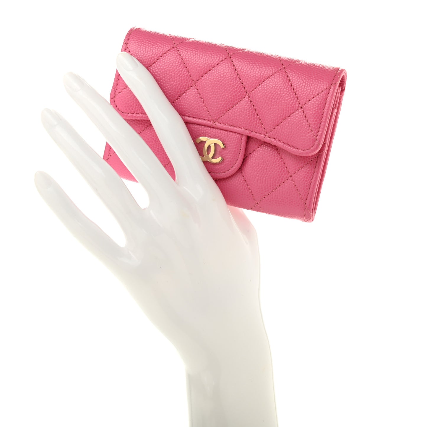 Caviar Quilted Flap Card Holder Pink