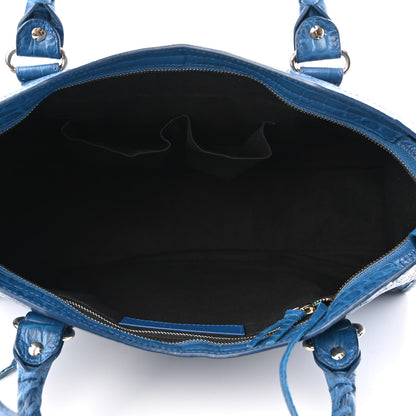 Balenciaga Calfskin Crocodile Embossed Classic Silver Hardware City Bleu Marine 5 of 10