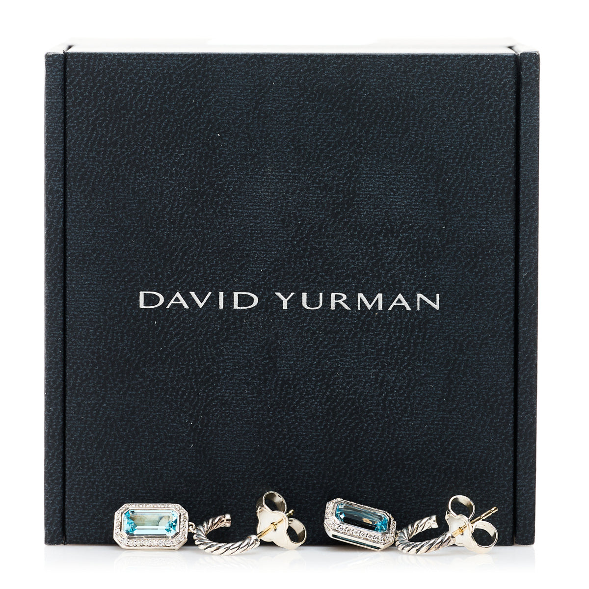 David Yurman Sterling Silver Diamond Blue Topaz Novella Drop Earrings 5 of 5