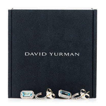 David Yurman Sterling Silver Diamond Blue Topaz Novella Drop Earrings 5 of 5