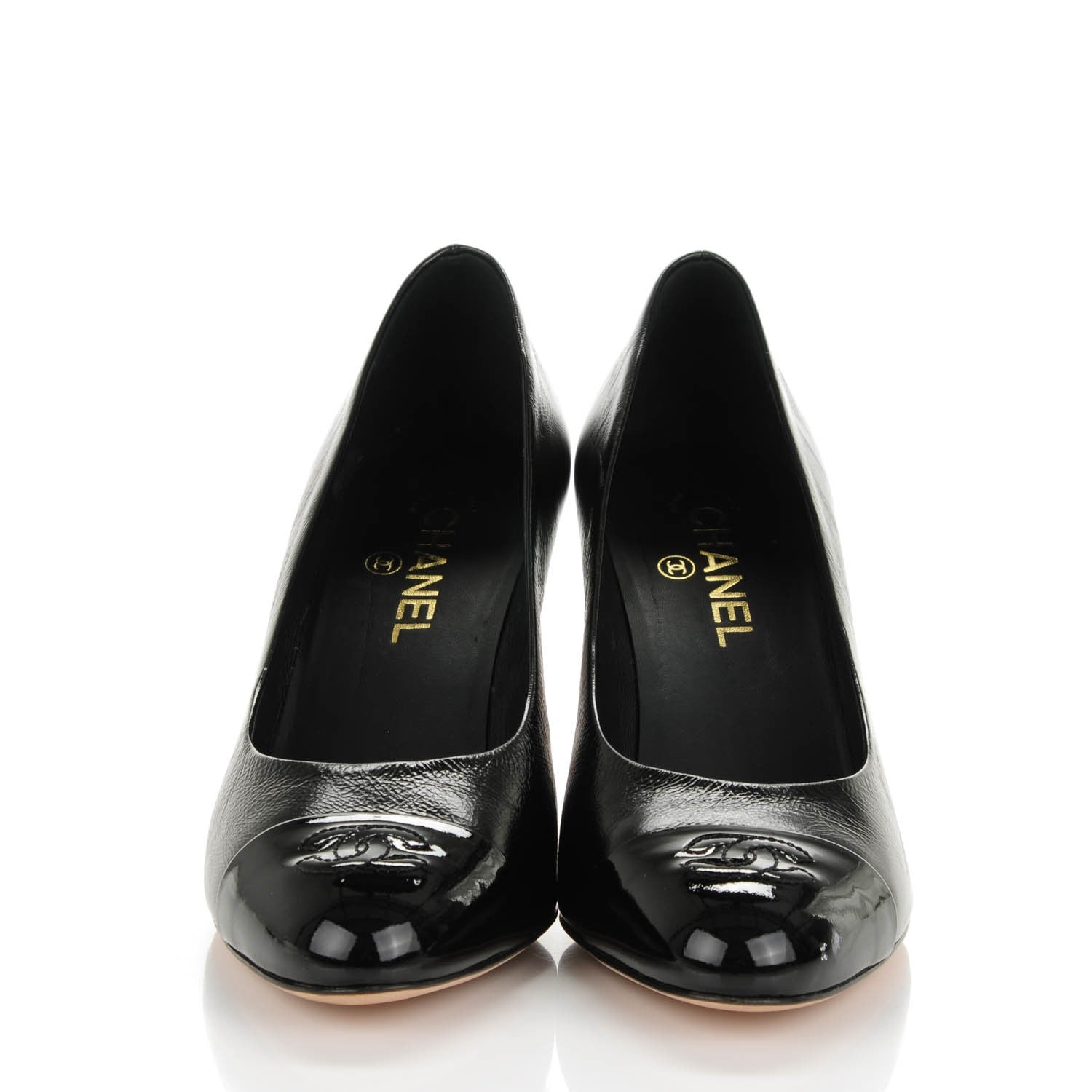 Chanel Crumpled Calfskin Patent Cap Toe CC Pumps 40 Black 2 of 8