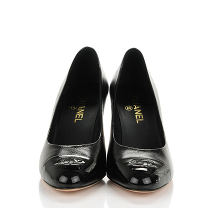 Chanel Crumpled Calfskin Patent Cap Toe CC Pumps 40 Black 2 of 8