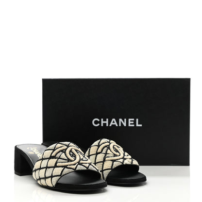 Chanel Kid Suede Pearl Embroidery CC Mules 39 Black White 9 of 9