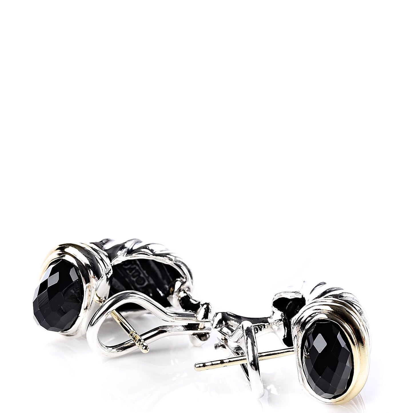 Sterling Silver 18K Yellow Gold Black Onyx Shrimp Earrings